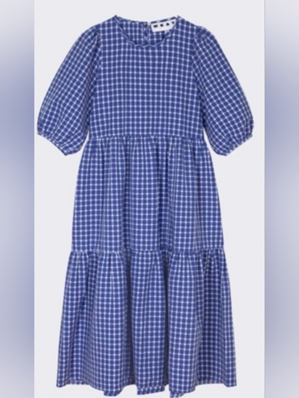 Wray Rosemary Blue Gingham Tiered Dress with Puff Sleeves